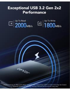 LEXAR EXTERNAL PORTABLE SSD 1TB,USB3.2 GEN2*2 UP TO 2000MB/S READ AND 1800MB/S WRITE 2